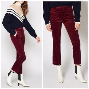 Joie Women's Marcena Corduroy Crop Flare Pants Size 8 Burgundy Slim Leg Career